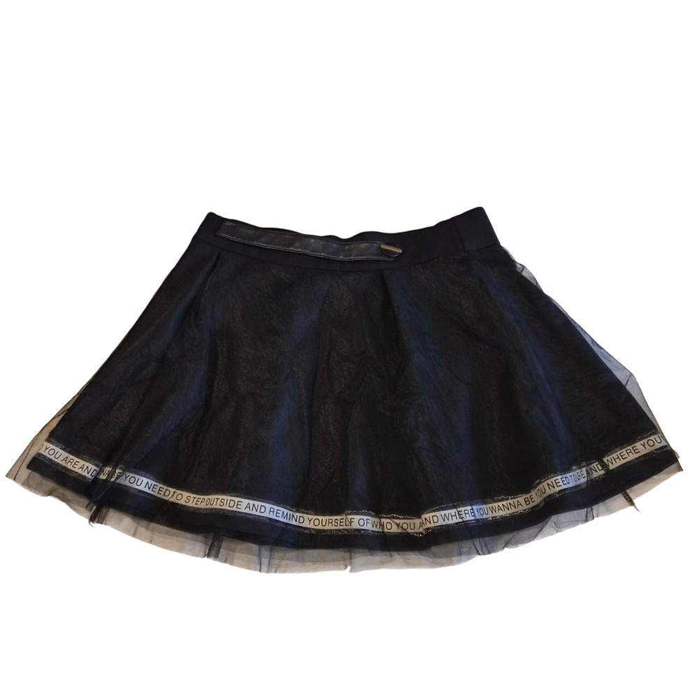 Jingpingunka Black Tulle Mini Skirt Graphic Tape Hem Skater Size 17
